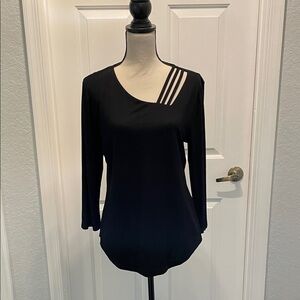 INC International Concepts Black Long Sleeve Top with Triple Strap Cutout